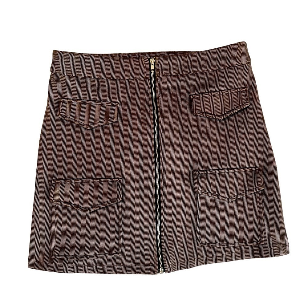 French Kiss Striped Zip Up Mini Skirt. Size:S Color: Brown